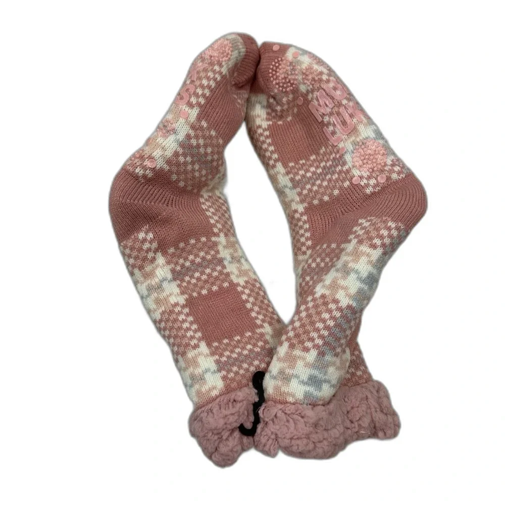Muk Luks Pink Plaid Print Fluffy Cozy Cabin Flannel Socks NWT Size Small/Medium